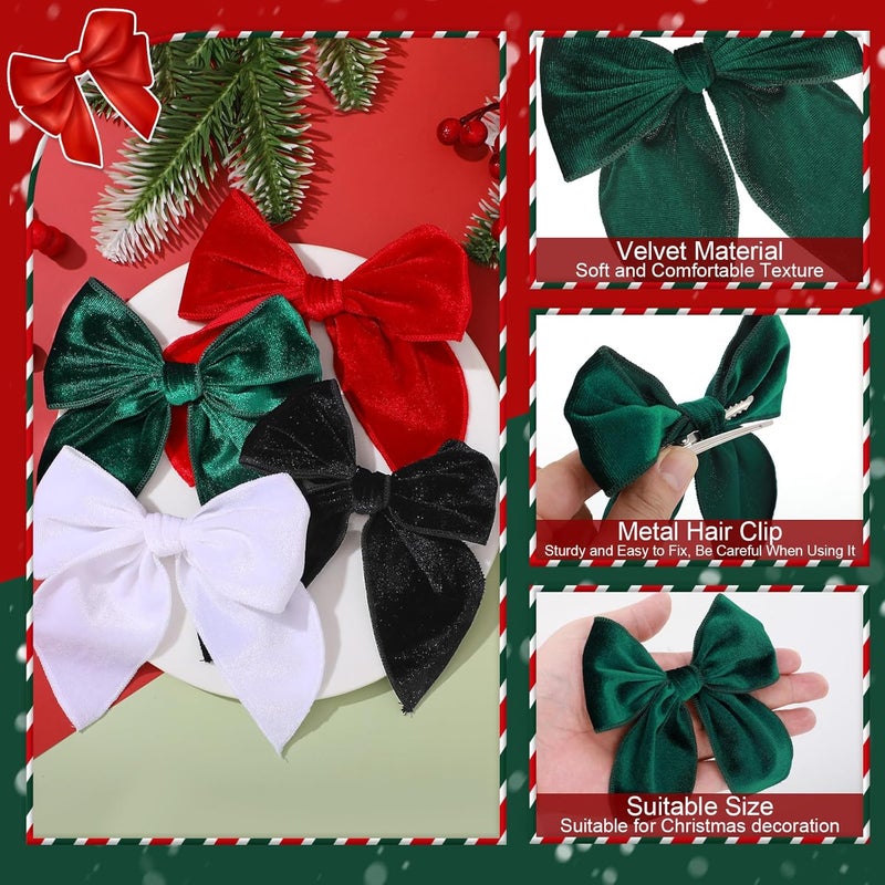 ProSuites Christmas Hair Bows for Girls, 4 Pcs Velvet Bow Hair Clips, Fable Hair Accessories for Little Girls Toddler Kids (Medium, 5in) - Image 3
